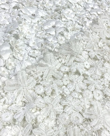 Кружево "Валентино" объемный цветок белое Кружево "Валентино" объемный цветок белое