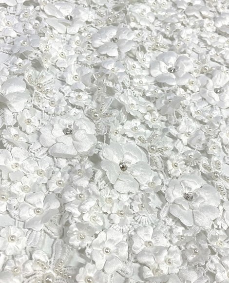 Кружево "Валентино" объемный цветок белое Кружево "Валентино" объемный цветок белое